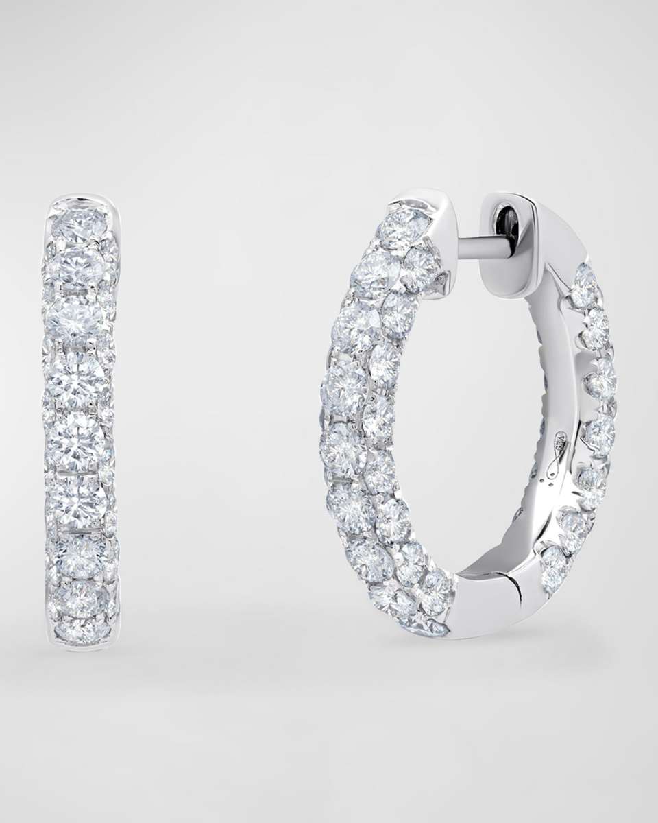 18K White Gold Diamond 3-Sided Hoop Earrings